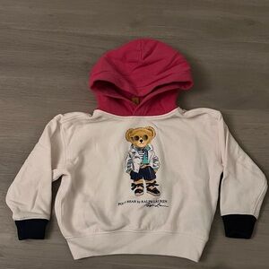 Polo by Ralph Lauren White Sweatshirt with Pink Hood & Bear Graphic